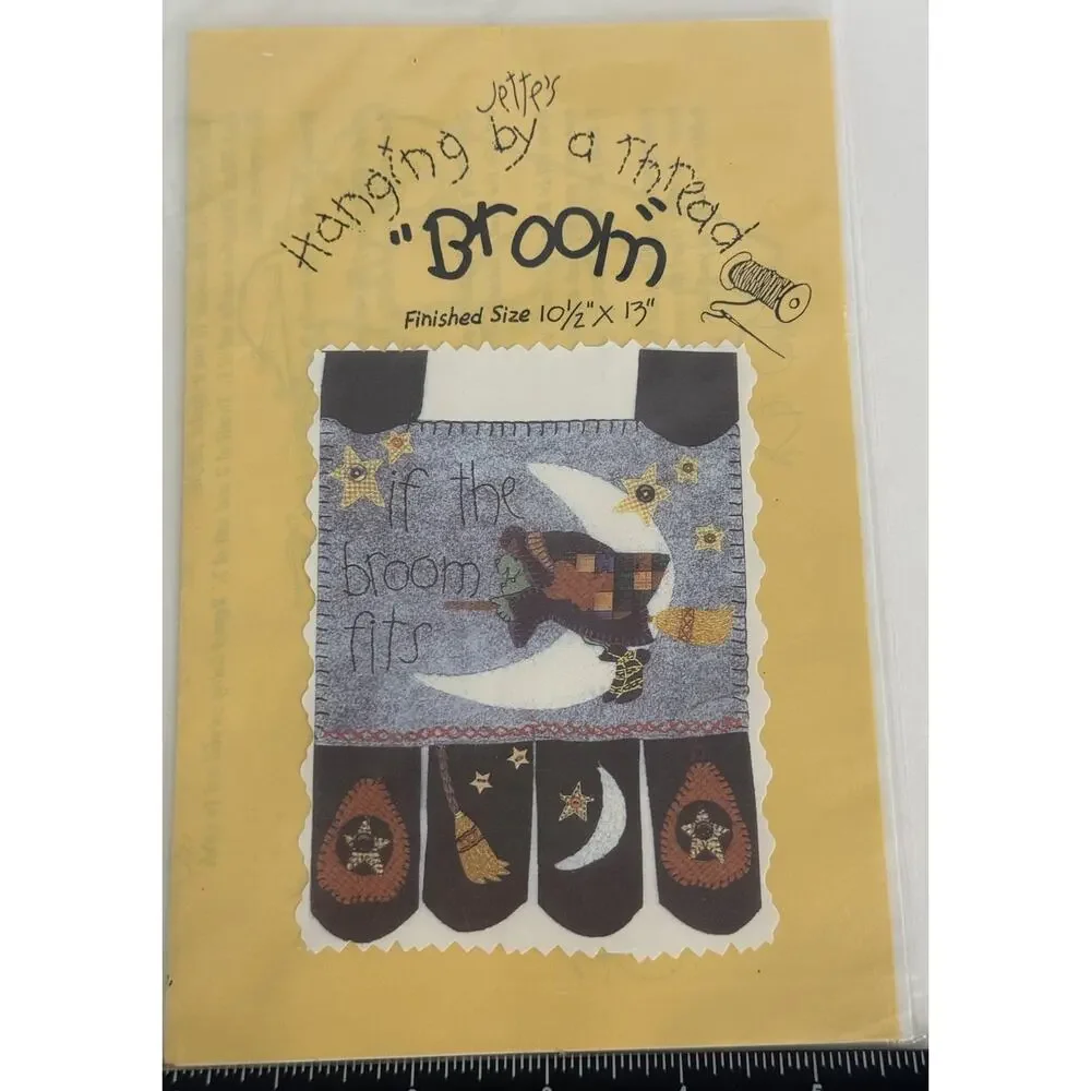 Hanging By A Thread “Broom” Halloween Witch Wool Felt Applique Pattern Primitive